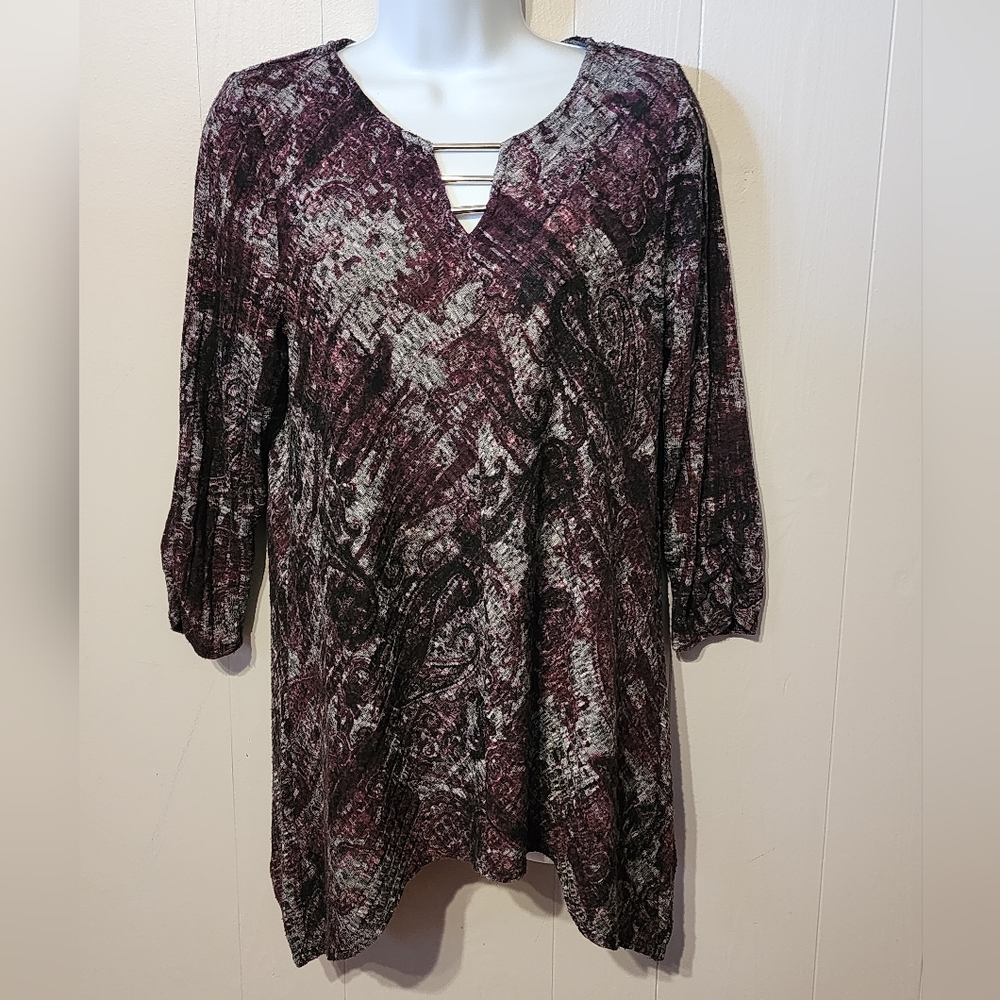 Apt 9 Tunic Top Medium Women's Multicolor VNeck Asymmetrical Lightweight B111